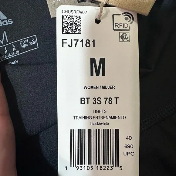 NWT Adidas Tights Women’s Medium Black White 3 Stripe 7/8 Training 3/4 Length - Picture 8 of 13